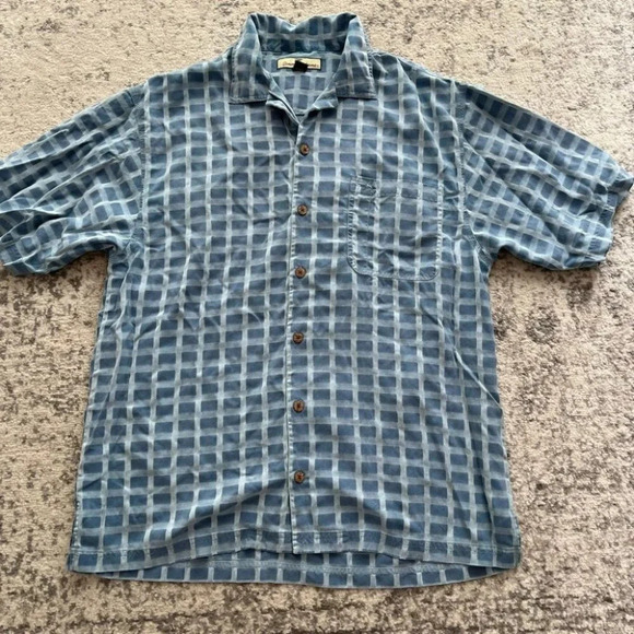 Tommy Bahama silk shirt short sleeve blue button front Medium - Picture 1 of 8